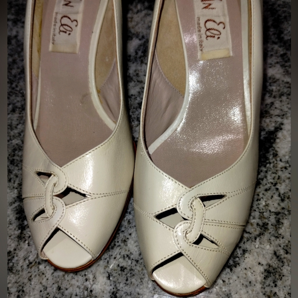 Van Eli Made in Italy Cream Open Toe Heels,  6M